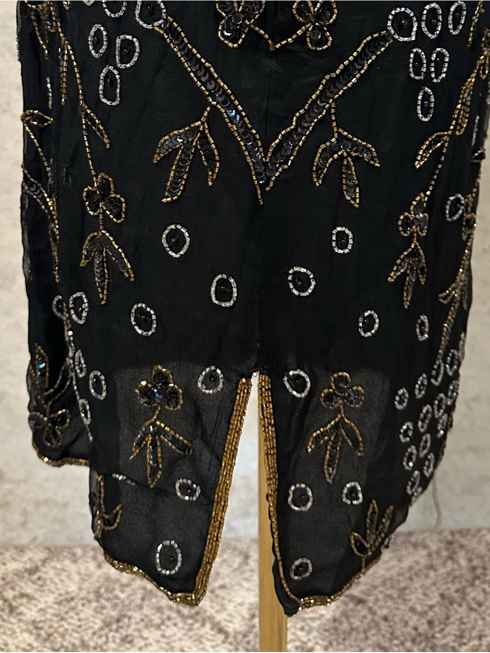 Vintage 80s Silk Beaded Cocktail Dress Art Deco Evening Wear Size MP - Picture 7 of 8